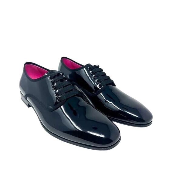 NIB Salvatore Ferragamo Size 9.5 D Black Magic Patent Leather Derby Shoes $895 - Picture 1 of 15